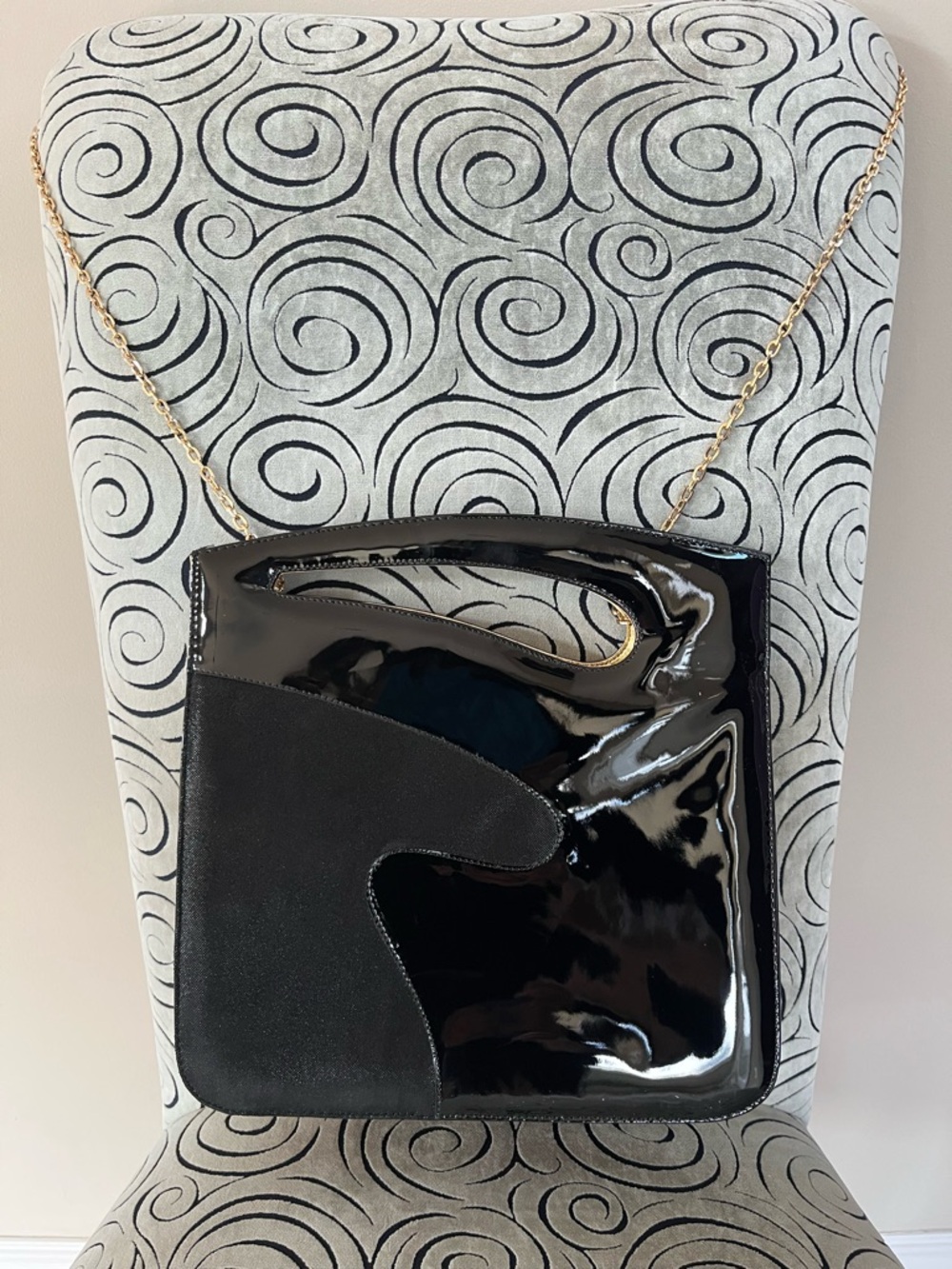 Timothy Hitsman Black Patent & Matte Panel Crossbody with Gold Chain